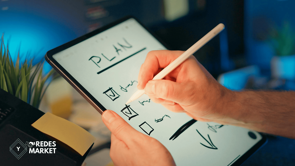 Tablet que contiene un checklist de planificación en modo draw.