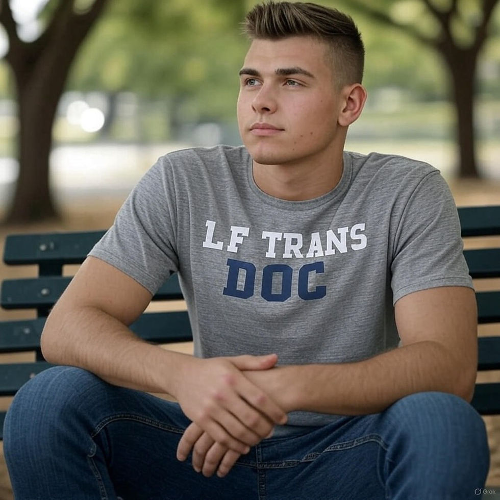 Trans guy sitting on park bench