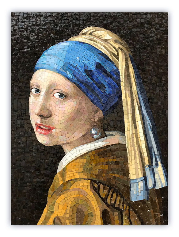 Riproduzione in mosaico Ragazza con l'oreccino di Perla di Jan Vermeer