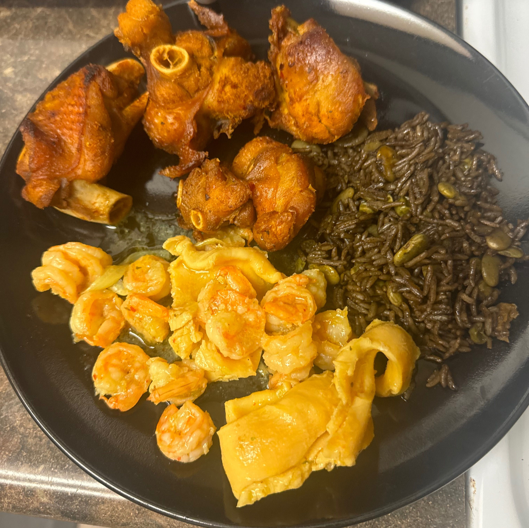 Haitian Fried Turkey with Shrimp and Black Rice