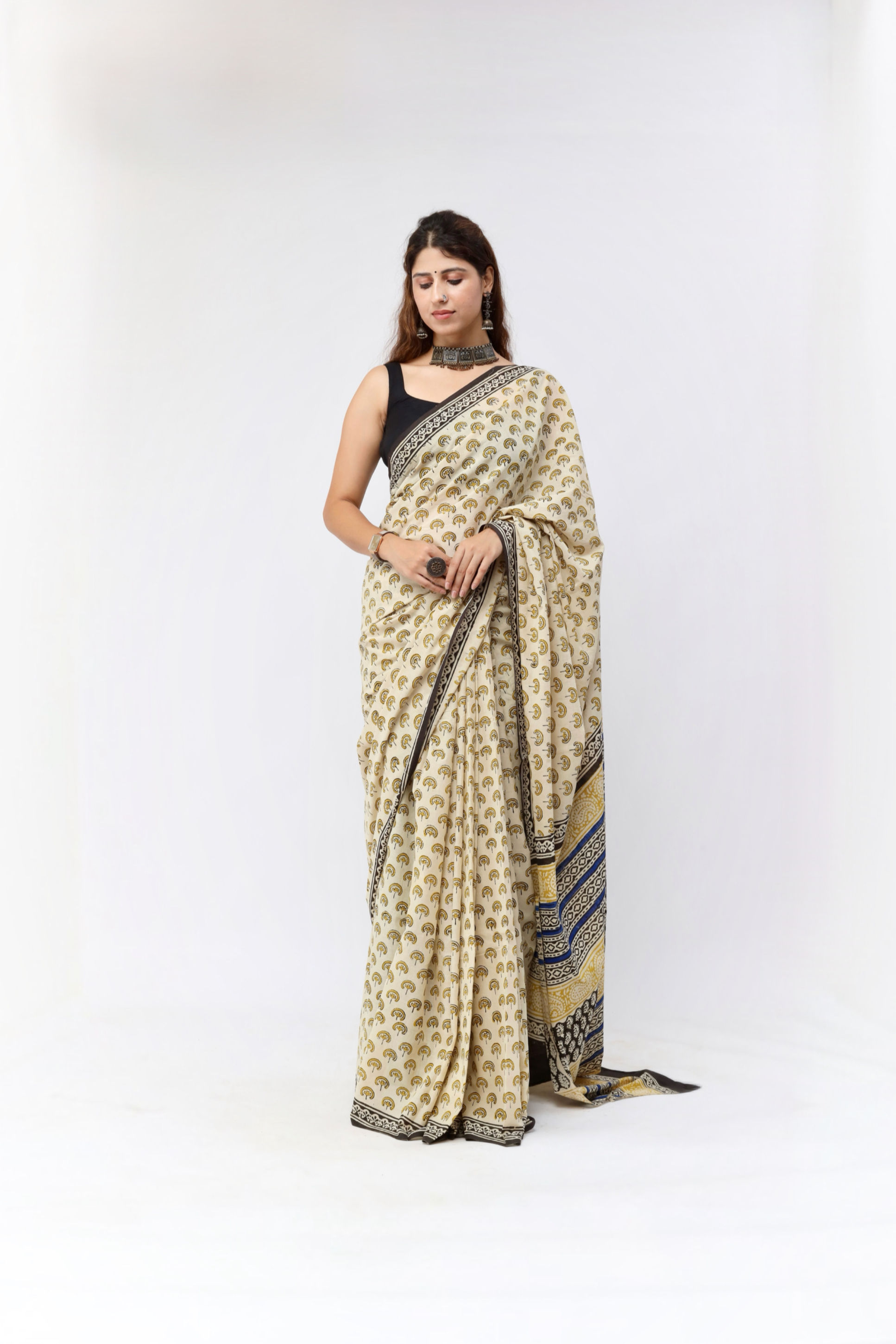 SHANT - Pure Mul Cotton Printed Beige Saree