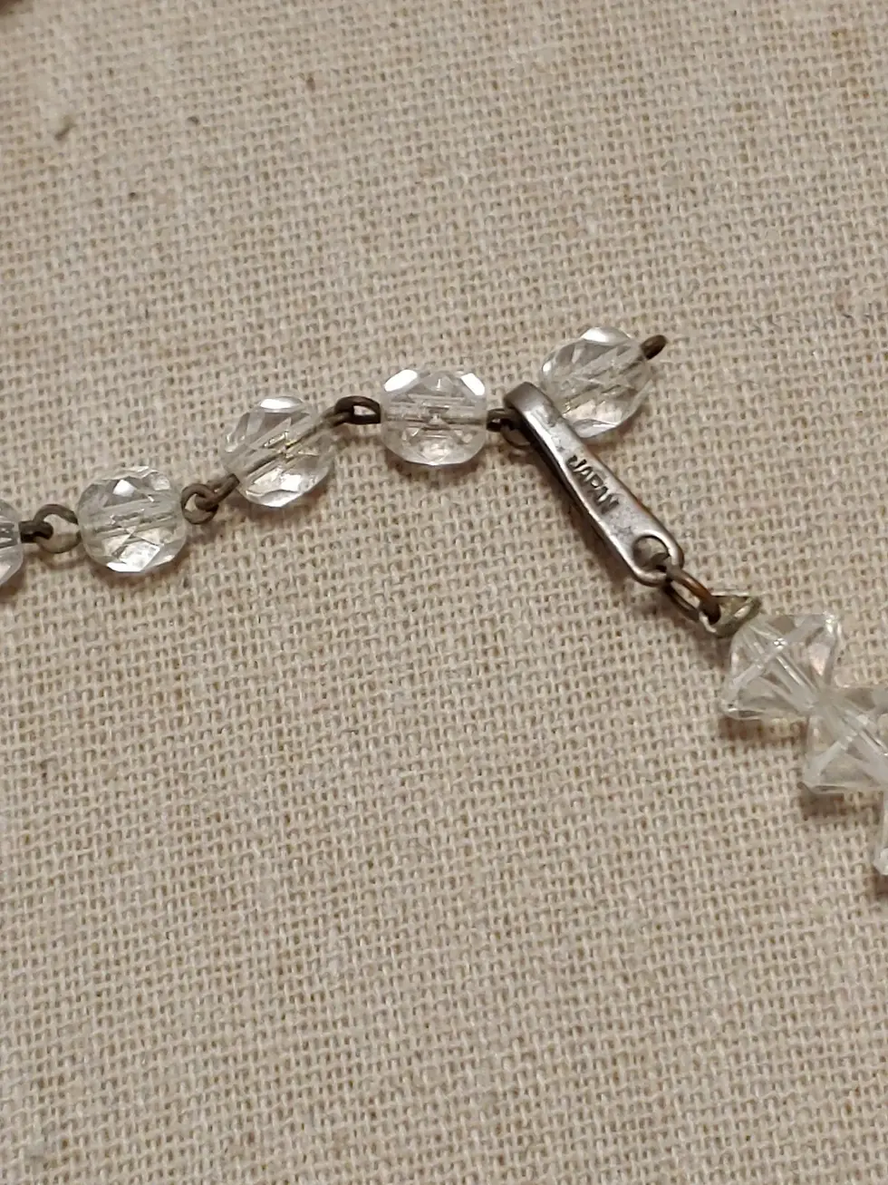 Thumbnail: Vintage Clear Bead Necklace Japan And Hinge Back Earrings