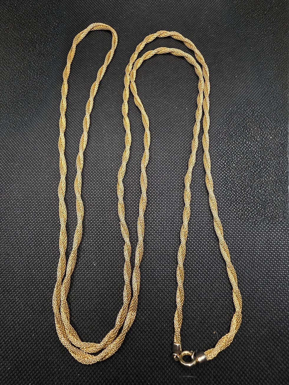 Thumbnail: Vintage Gold Tone Mesh Tube Double Strand Twist Chain Necklace 58"
