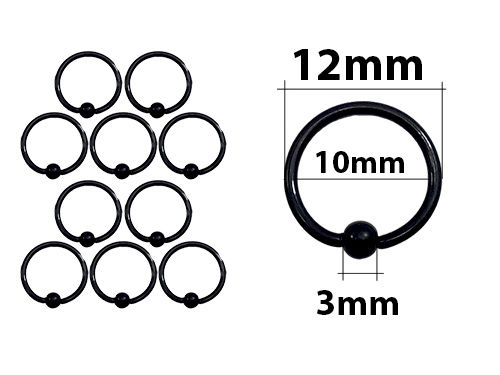 [PIR-80-29] PIERCING ACERO ARGOLLA NEGRA 12 MM