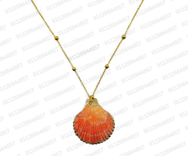 Miniatura: [CA-12-393] SET ACERO DORADO CADENA + DIJE DE CONCHA DE MAR