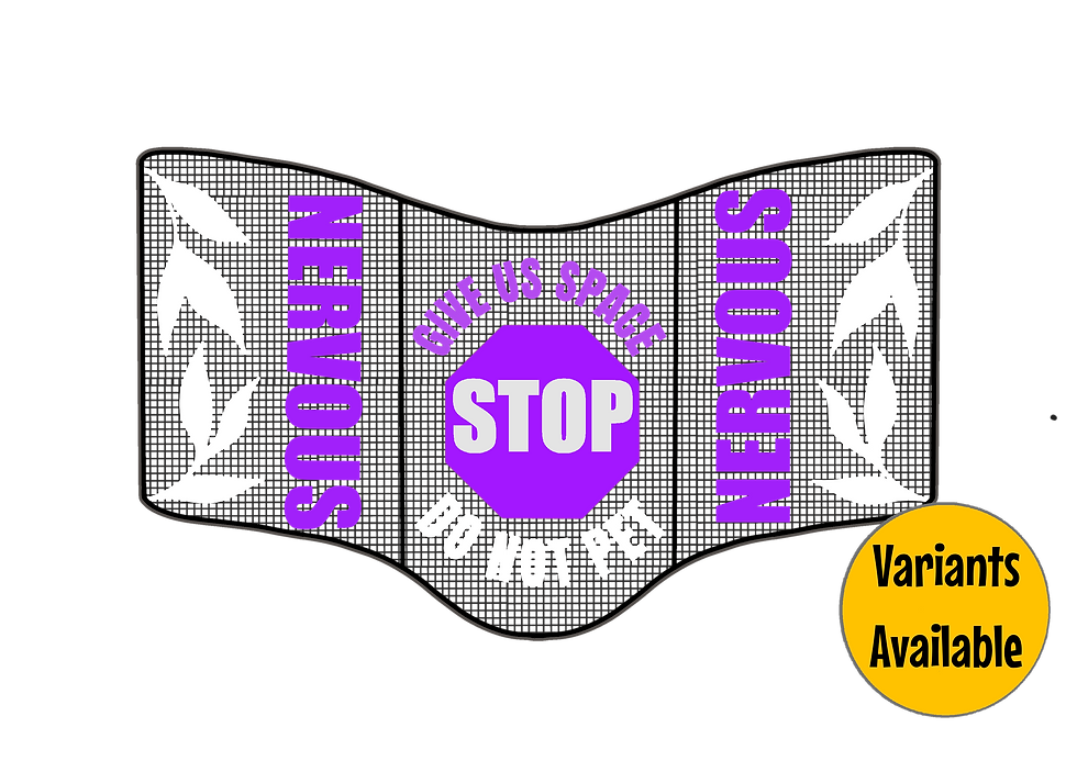 Thumbnail: Black mesh dog vest with purple STOP sign, “Nervous” text, leaf detailing, and do not pet warning.