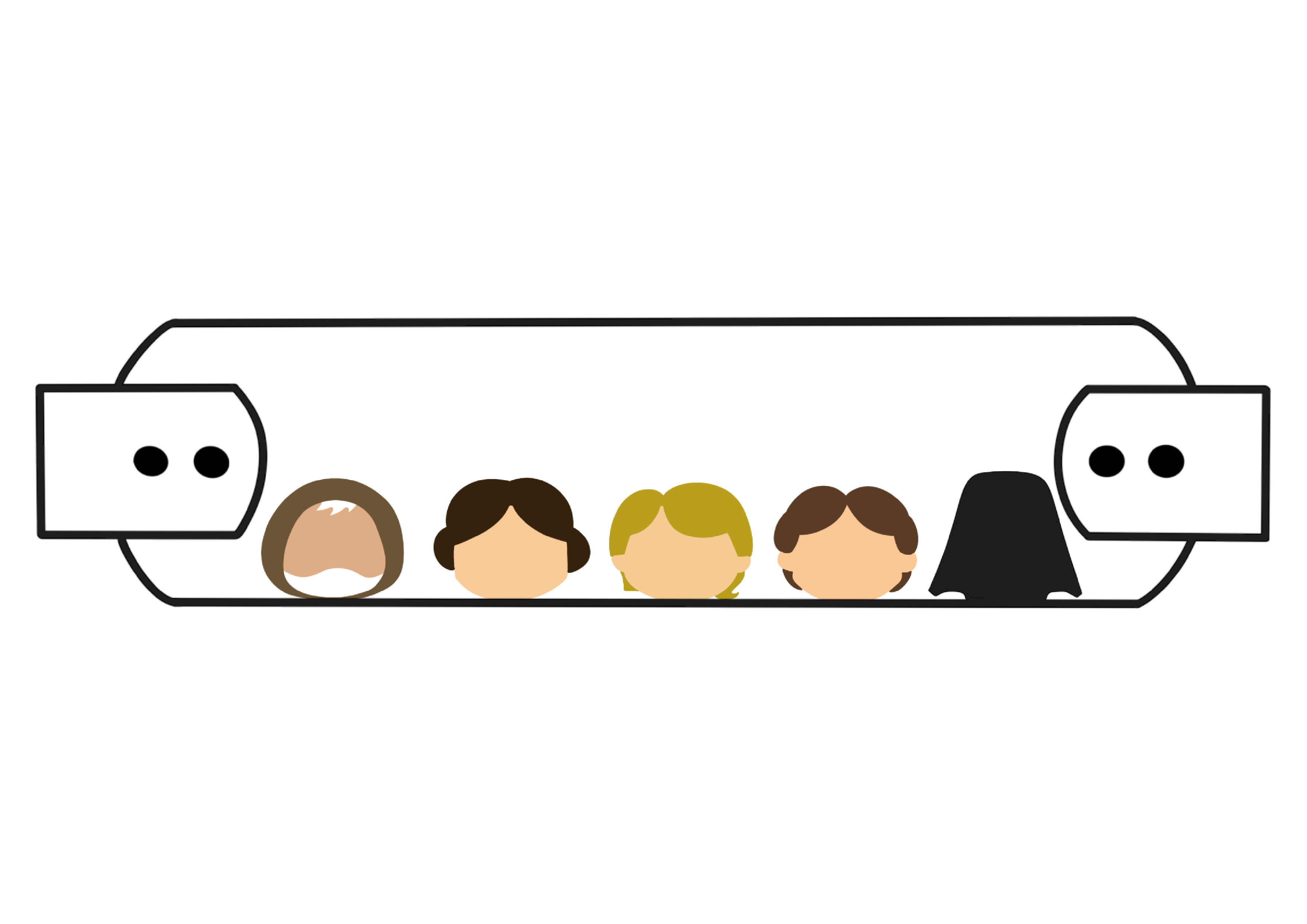 Dog collar featuring minimalist icons of Star Wars characters including Yoda, Leia, Luke, Han, and Darth Vader.