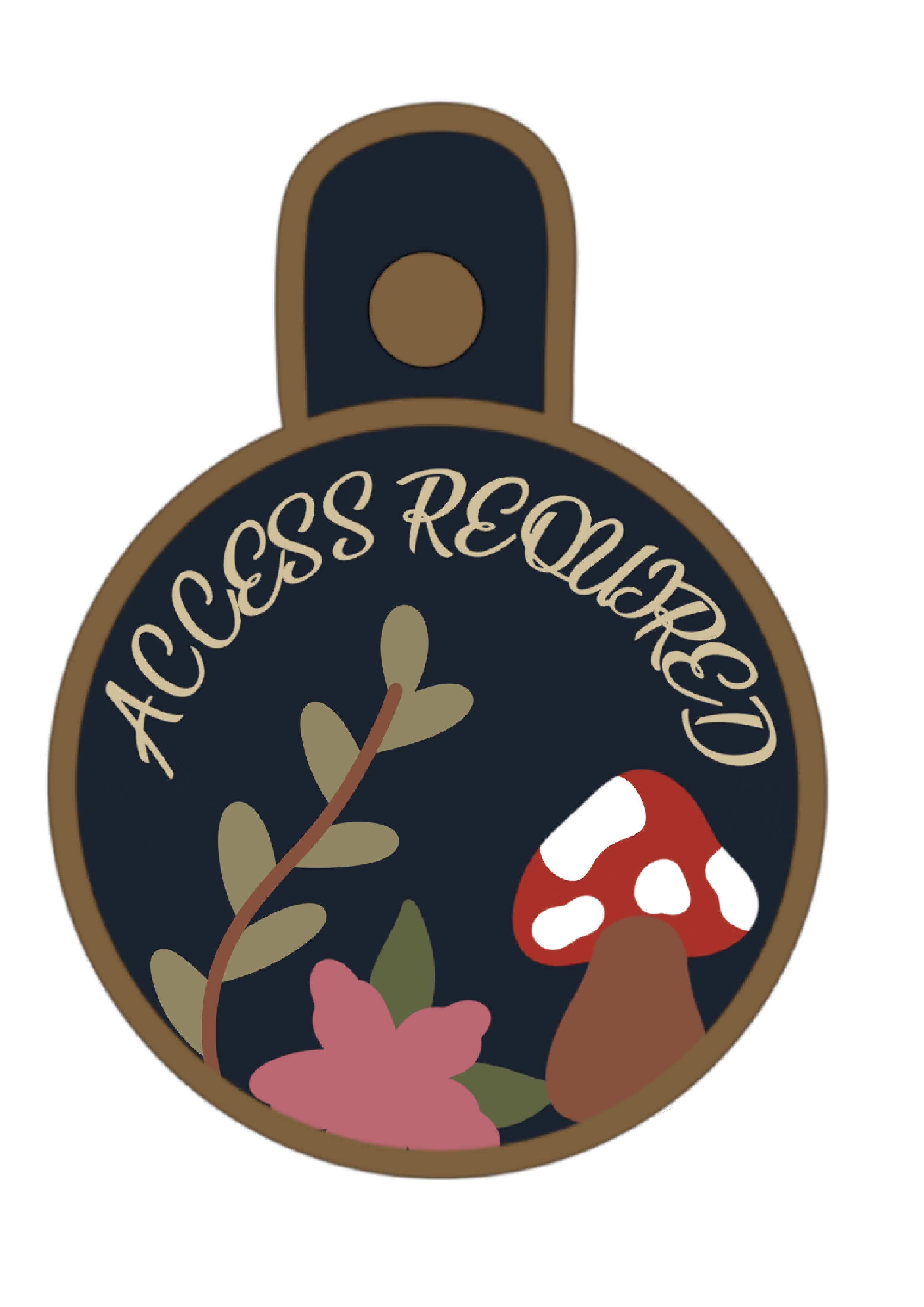 Enchanted Toadstool patch tab with mushroom and floral design and Access Required text