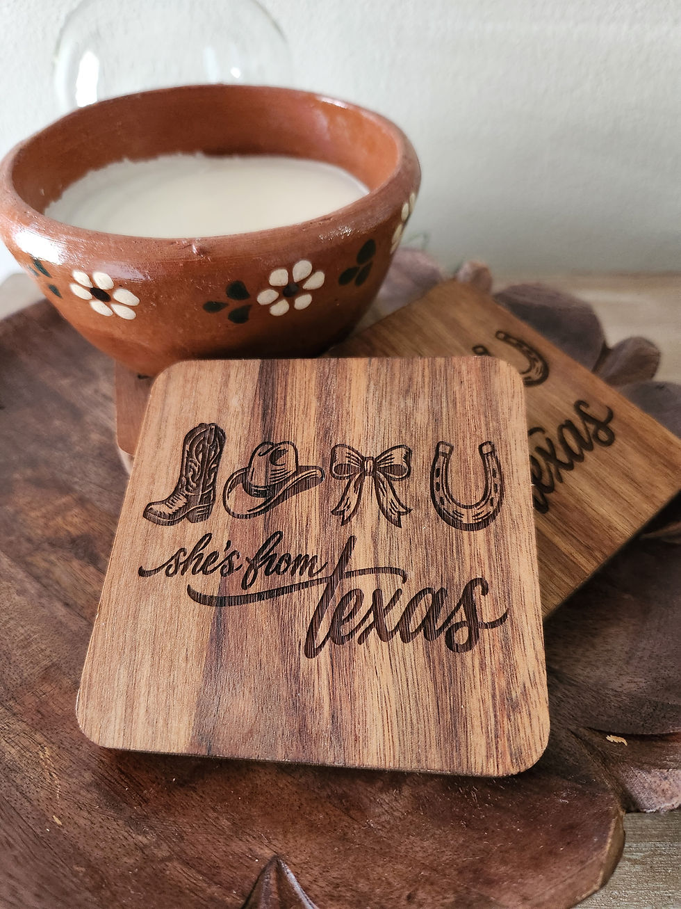 Thumbnail: She's from Texas Coquette wood coasters 