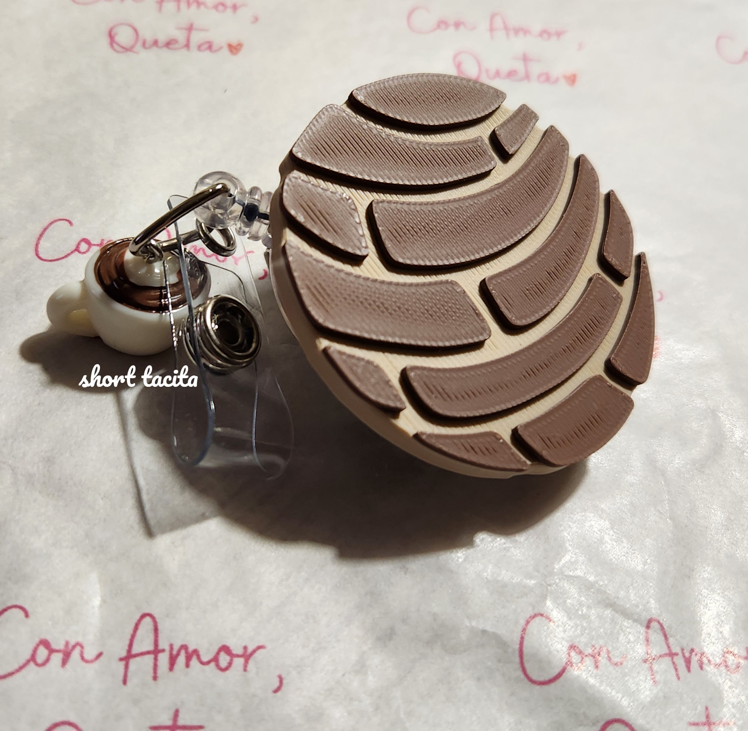 Chocolate Concha Badge Reel with Tacita Charm