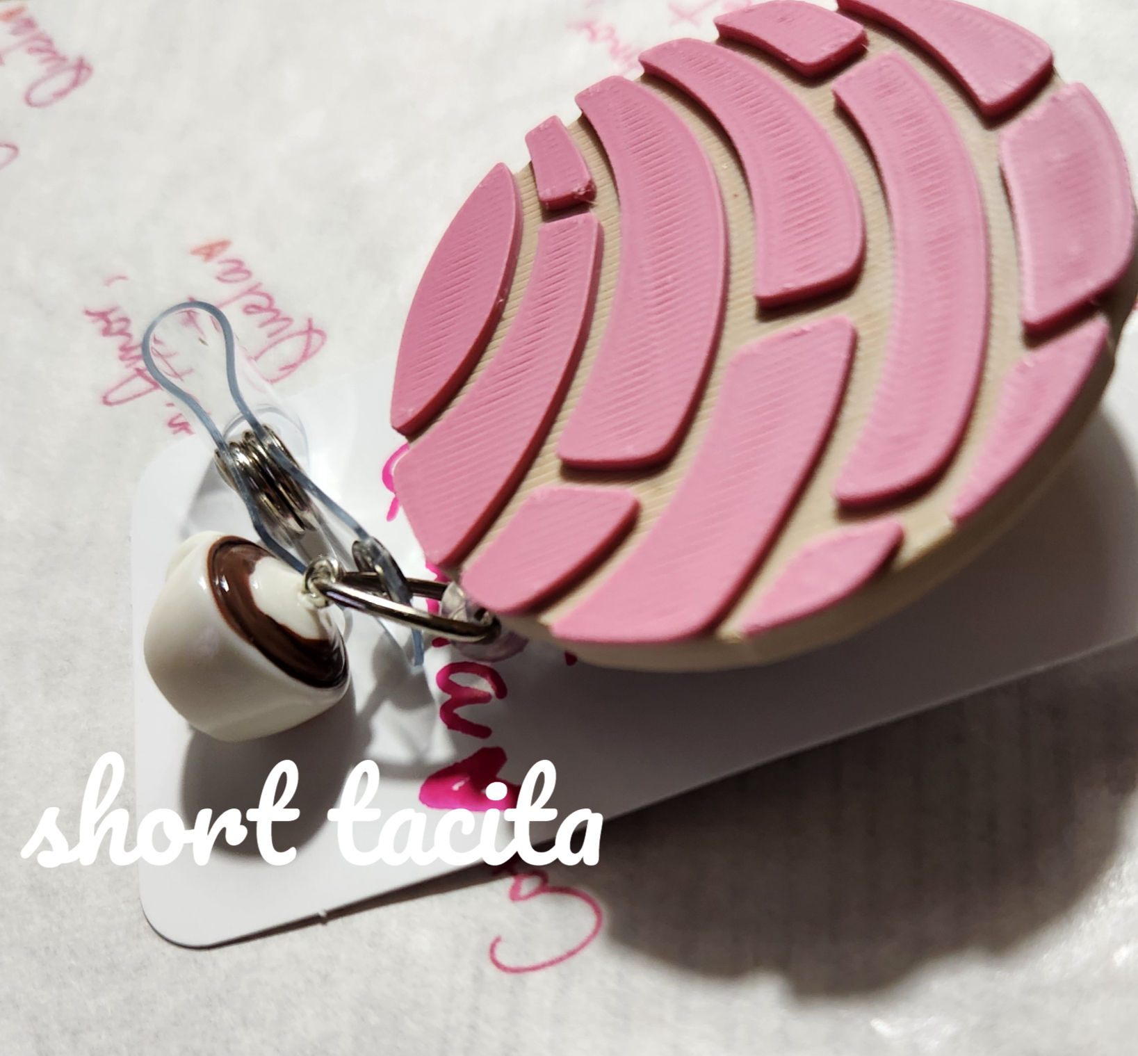 Pink Concha Badge Reel with Tacita Charm