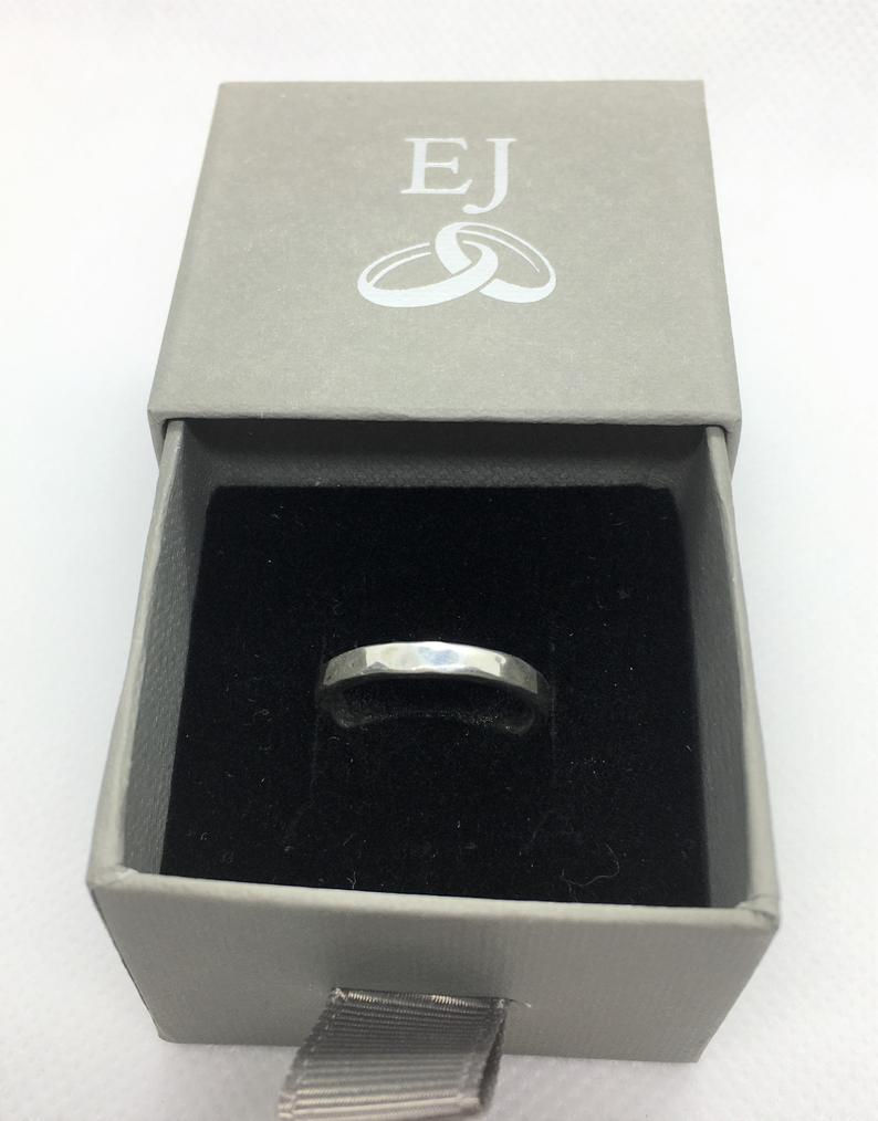 Thumbnail: 925 Solid Silver - Square Genoa Hammered Ring.