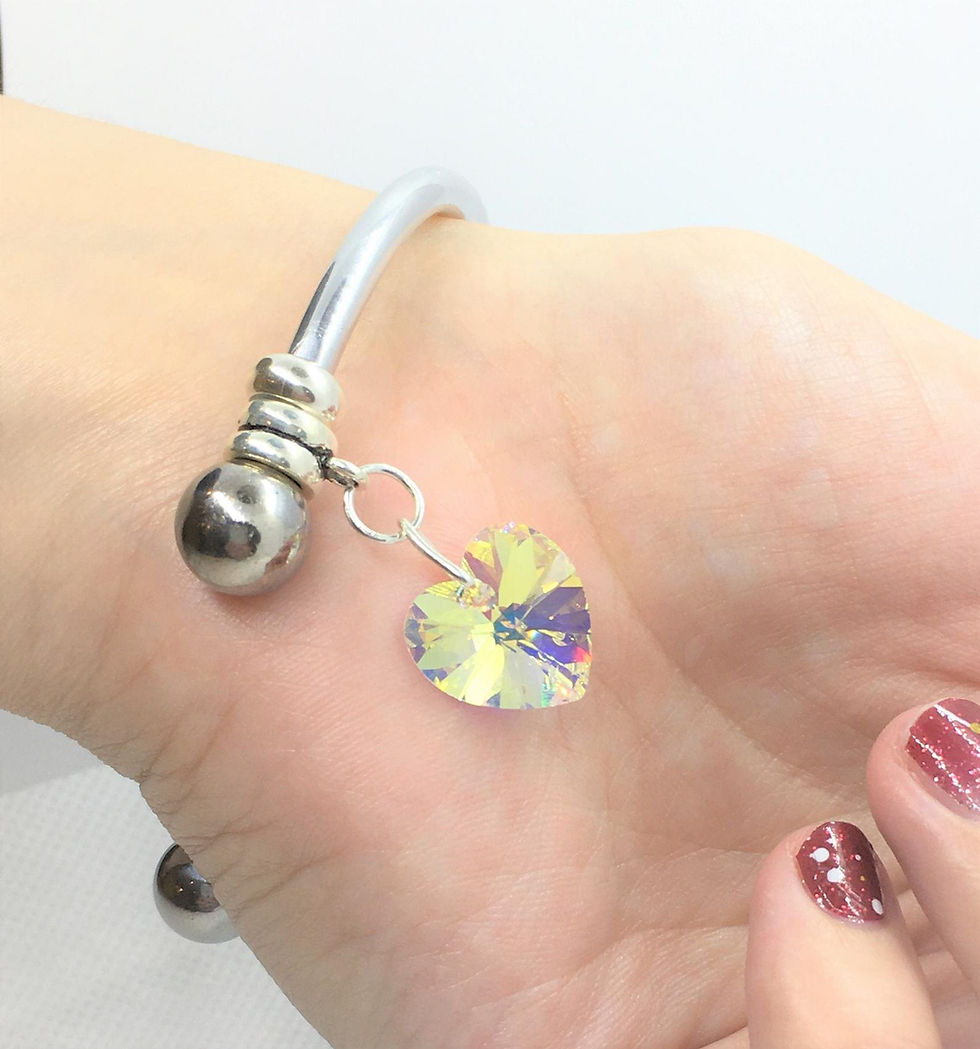 Thumbnail: Luxury Swarovski Crystal Love Heart Cuff Bracelet - 925 Solid Sterling Silver.