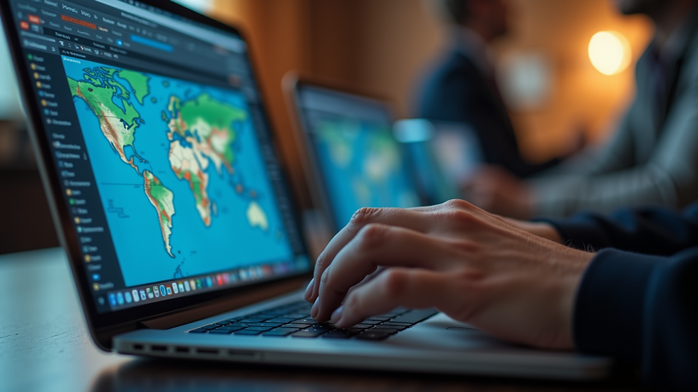 Eye-level view of a person analyzing trends on a laptop