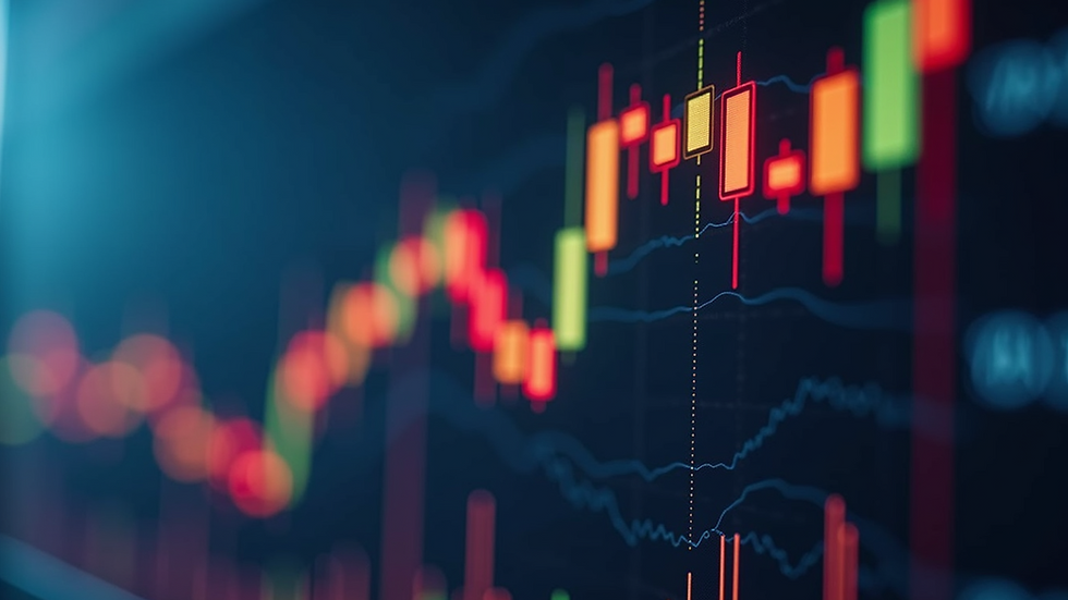 Eye-level view of a stock market chart showing upward trends