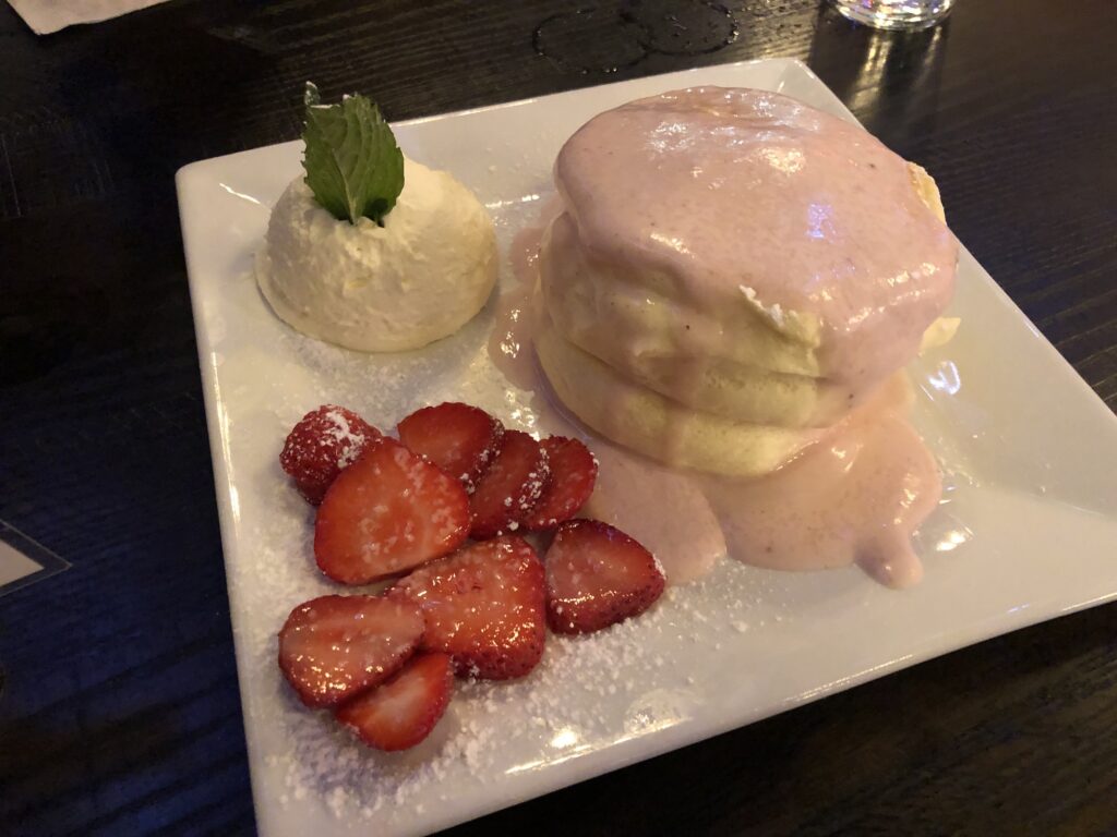Strawberry creme fraiche souffle pancakes

