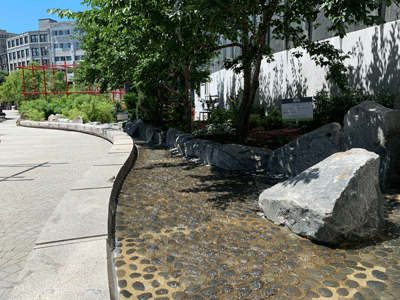 Masonry repairs were done at the Chinatown Stream along the serpentine pathway. (Ken Smith/Sampan)