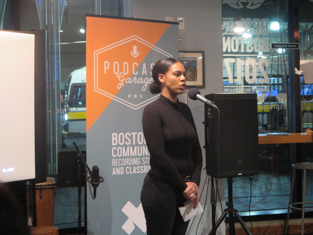 Elga Santiago performed a piece on gun violence at the event. (Image courtesy of Shira Laucharoen.)