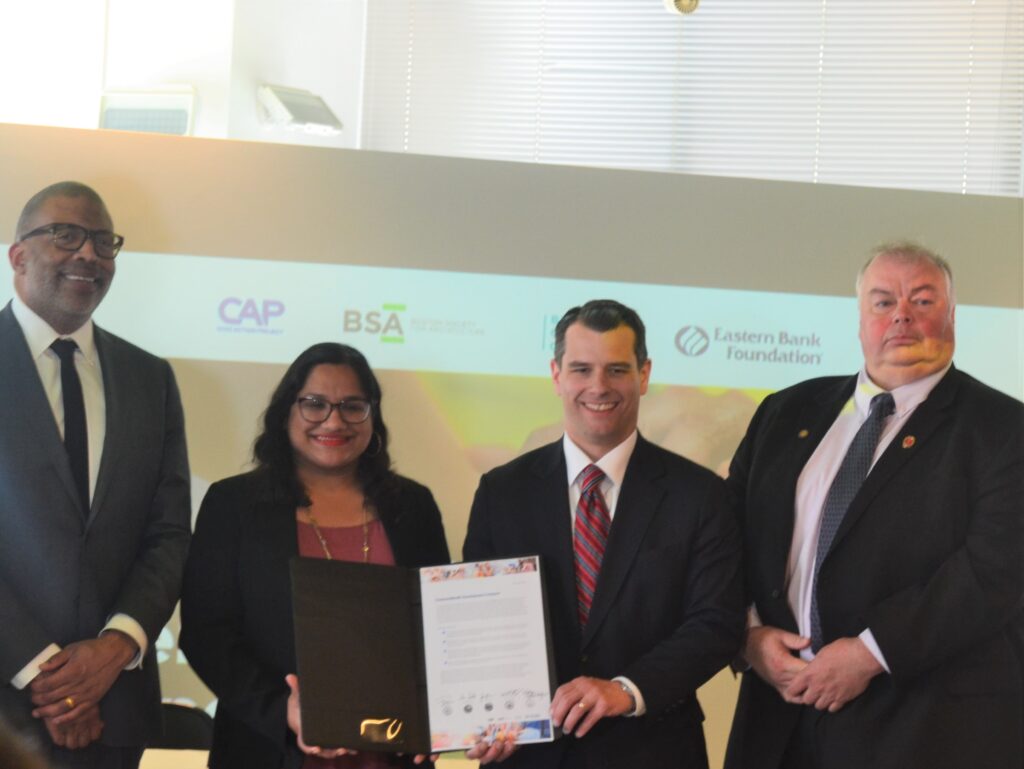 (L-R) Boston Chief of Planning Arthur Jemison, Cambridge Mayor Sumbul Siddiqui, Lynn Mayor Jared Nicholson, Acting Salem Mayor Bob McCarthy