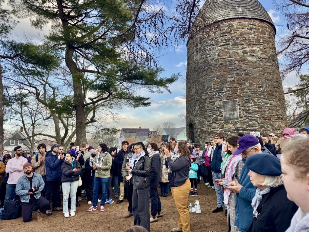 Thousands reportedly attended a rally for Tufts doctoral student Rumeysa Ozturk in late March in Somerville. Photo by Harmony Witte.