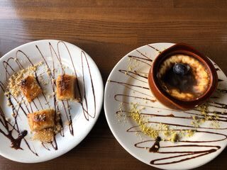 Pistachio Baklava (left) and Turkish Rice Pudding (Right)
