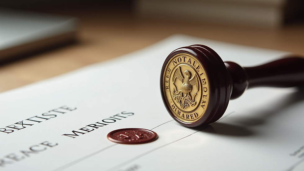 Close-up view of a notary stamp and seal on a legal document