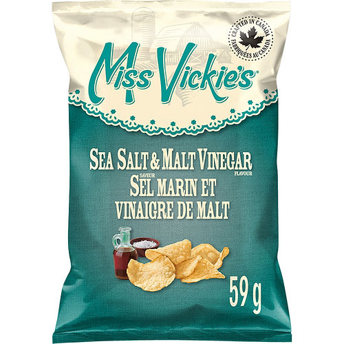 Miss Vickie's Sea Salt Malt Vinegar Kettle Cooked Potato Chips 59g, 0 Trans fat