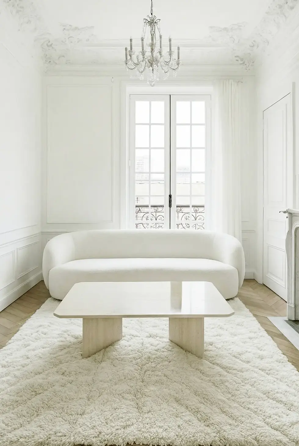 Handwoven Moroccan wool rug in elegant Parisian apartment interior