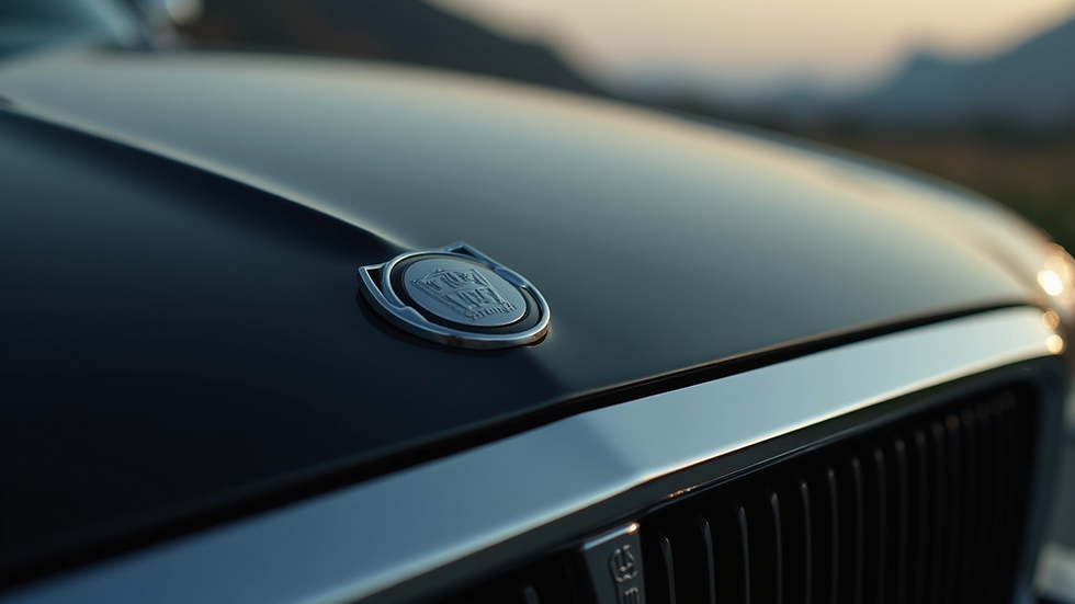 Close-up view of car hood with glossy black paint