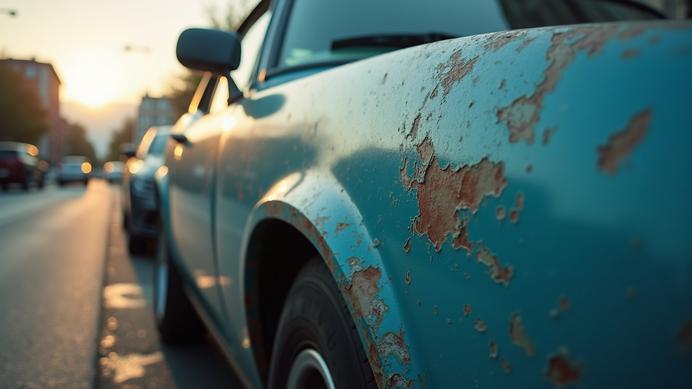 High angle view of car with paint damage and scratches