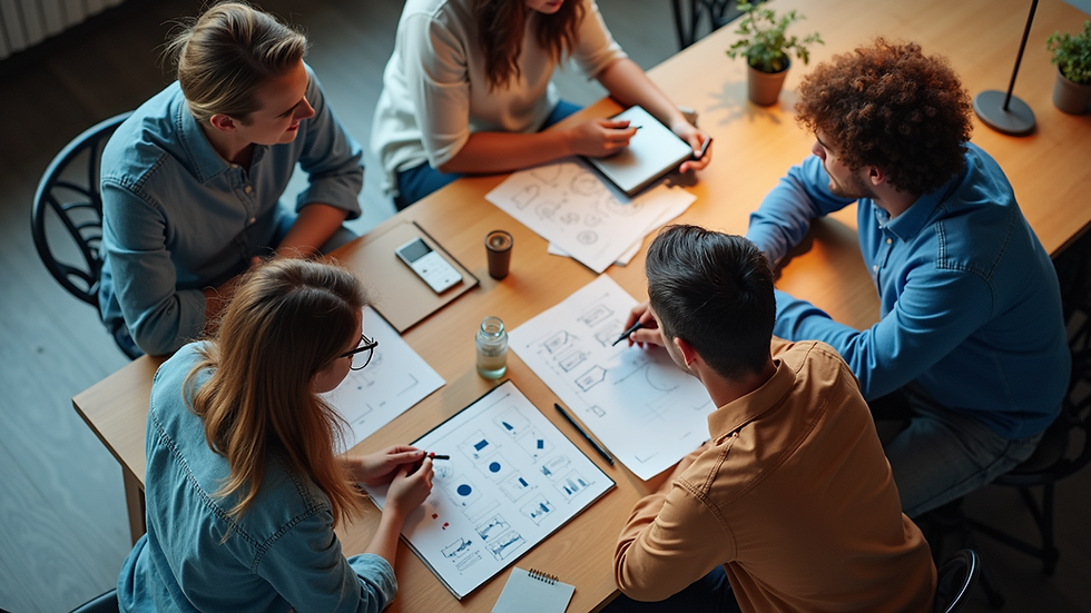 High angle view of a creative team brainstorming branding ideas