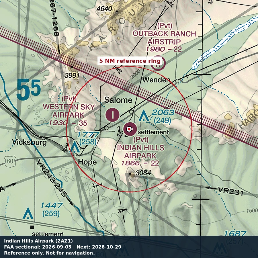 Indian Hills: 5 NM chart reference. Not for navigation.