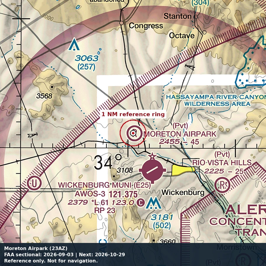 Moreton Airpark: 1 NM chart reference. Not for navigation.