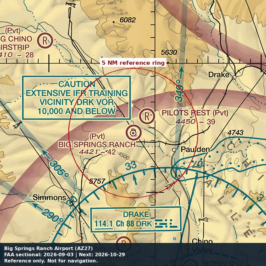Big Springs Ranch Airpark: 5 NM chart reference. Not for navigation.
