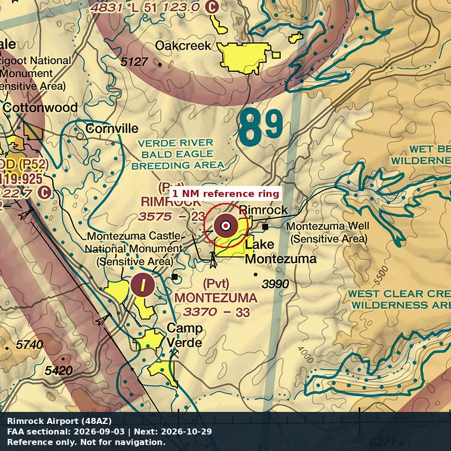 Rimrock Airpark: 1 NM chart reference. Not for navigation.