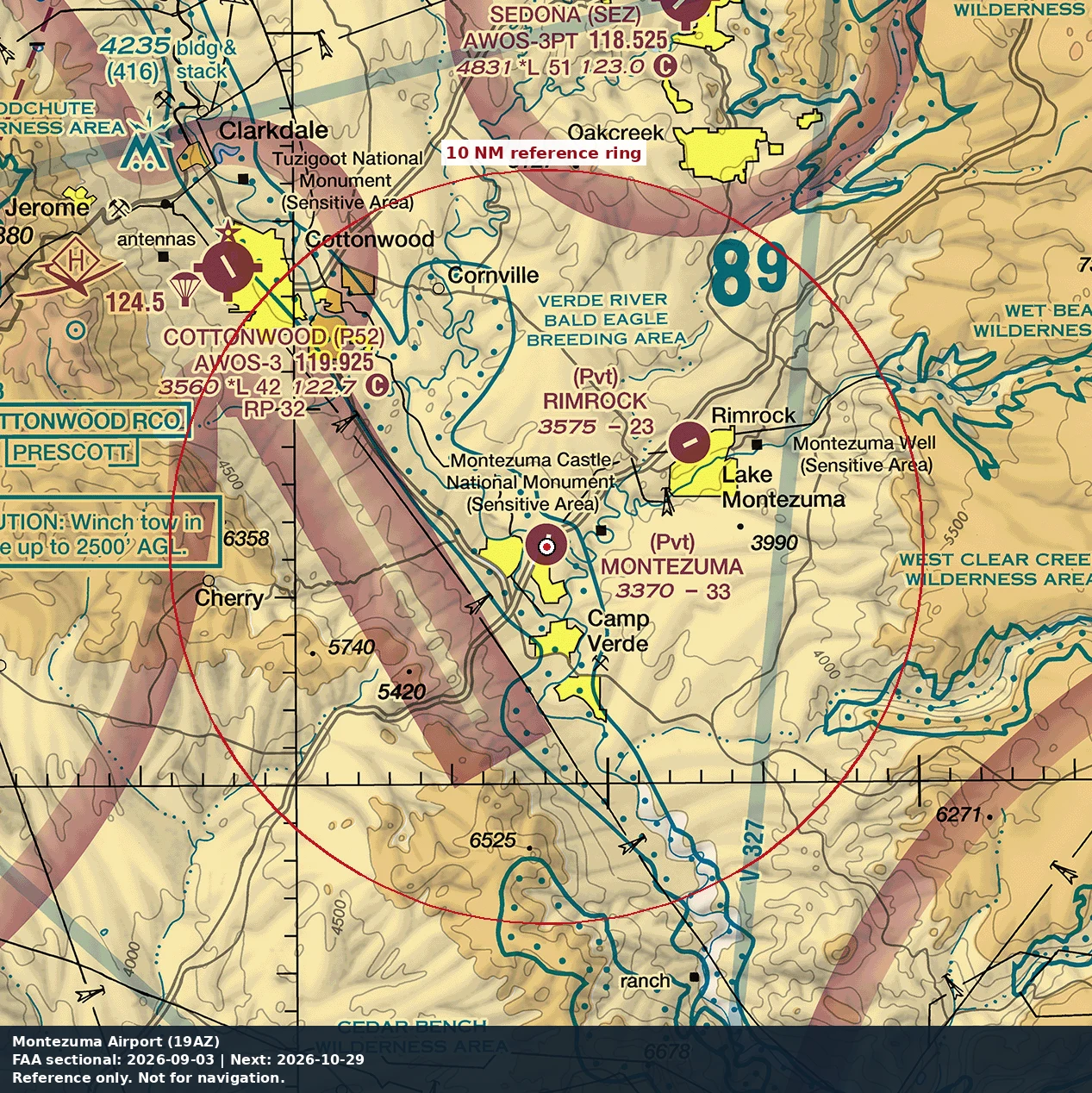 Montezuma Airpark: 10 NM chart reference. Not for navigation.