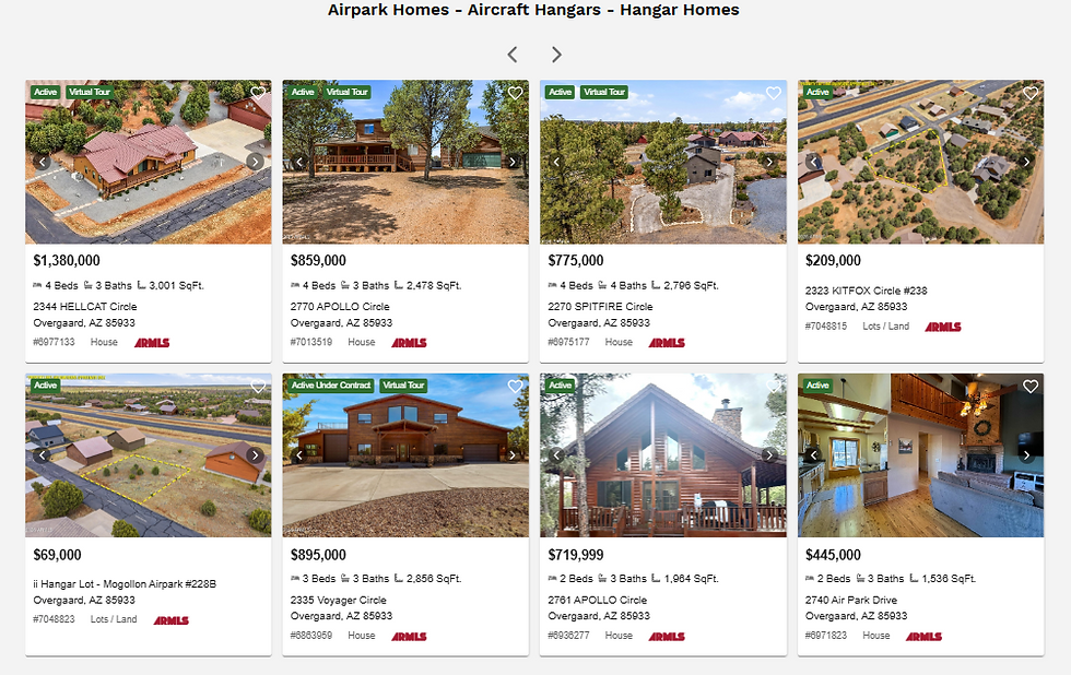 Mogollon Airpark homes and hangars for sale.