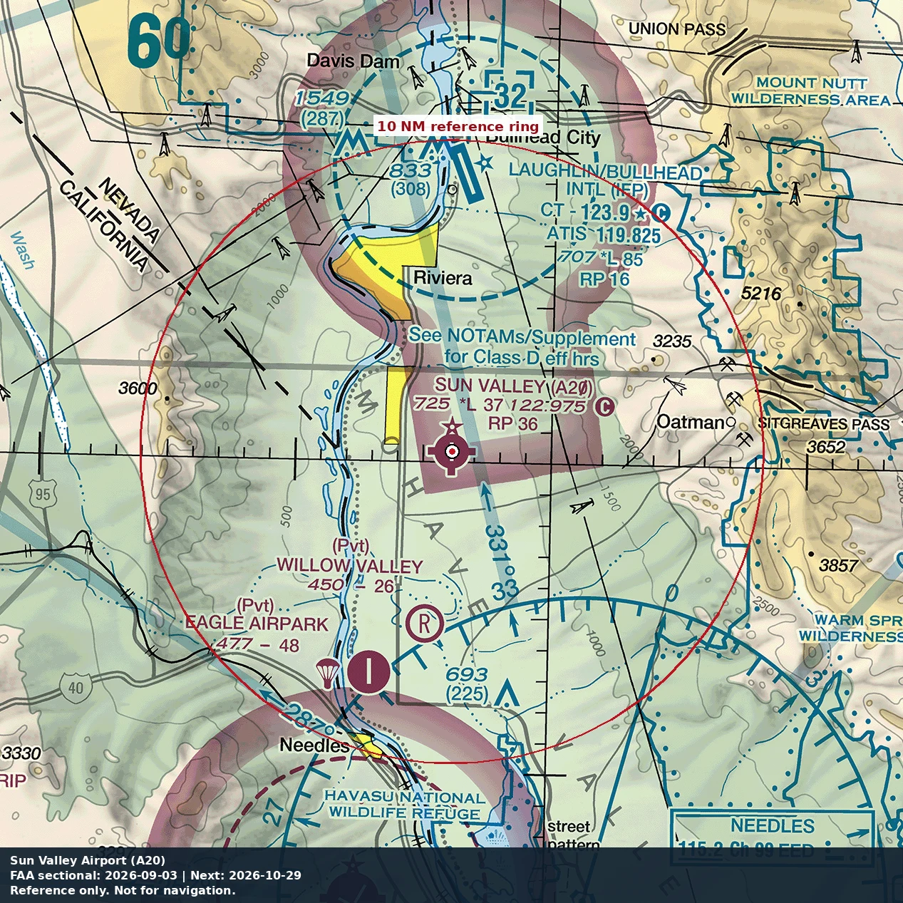 Sun Valley Airport: 10 NM chart reference. Not for navigation.