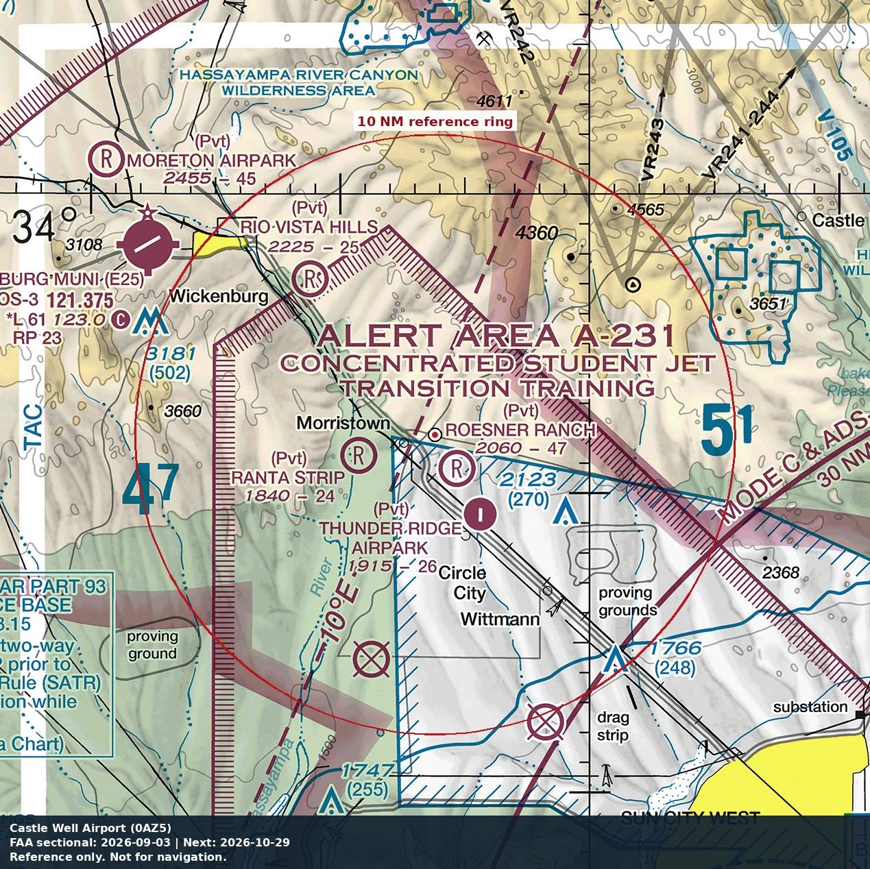 Castle Well Airport: 10 NM chart reference. Not for navigation.