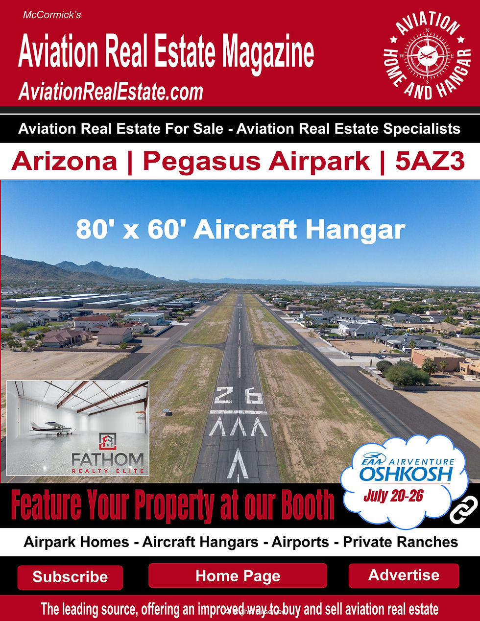 May 2026 cover - Aviation Real Estate Magazine featuring airpark homes hangars and private ranches for sale nationwide