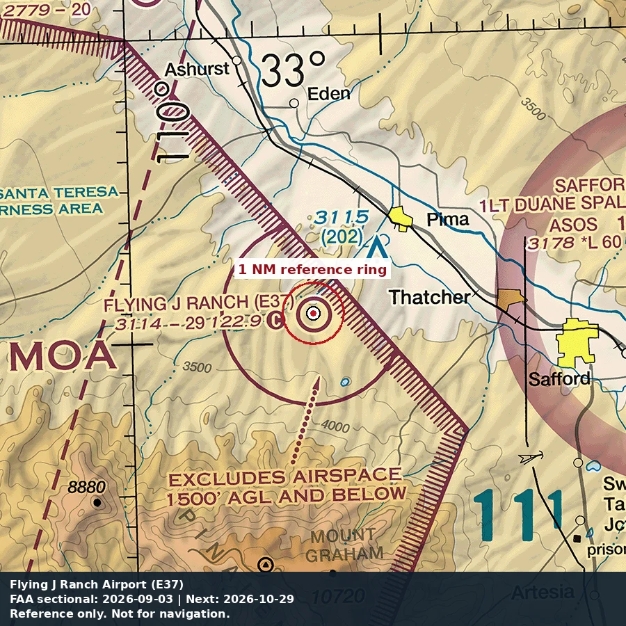 Flying J Ranch Airport: 1 NM chart reference. Not for navigation.