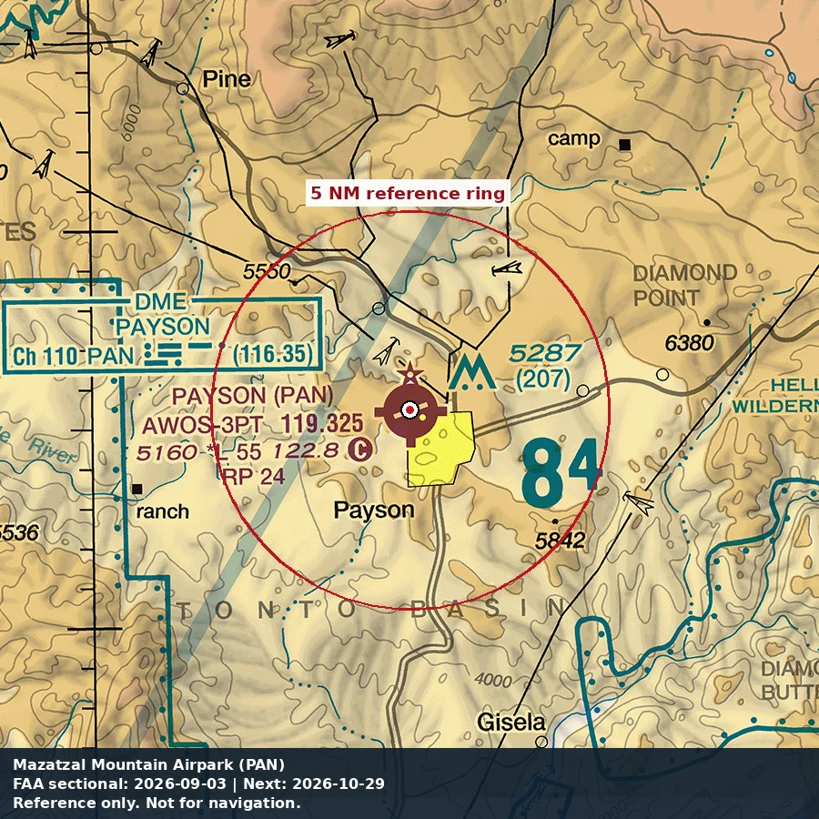 Mazatzal Mountain Airpark: 5 NM chart reference. Not for navigation.