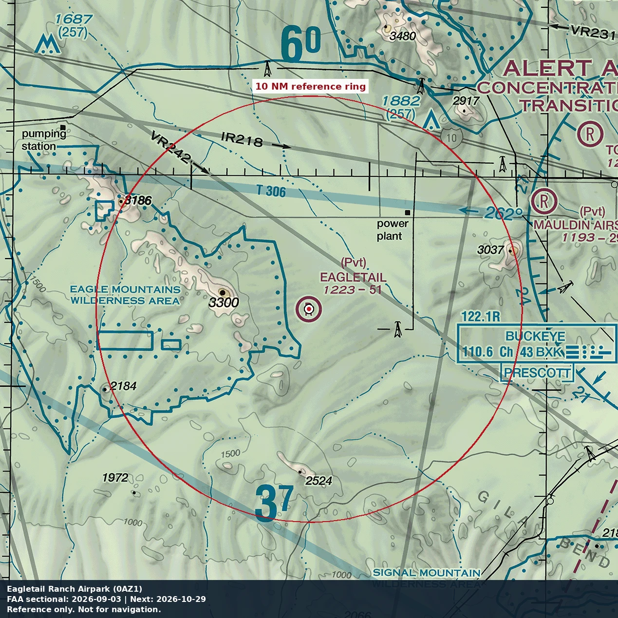 Eagletail Ranch: 10 NM chart reference. Not for navigation.