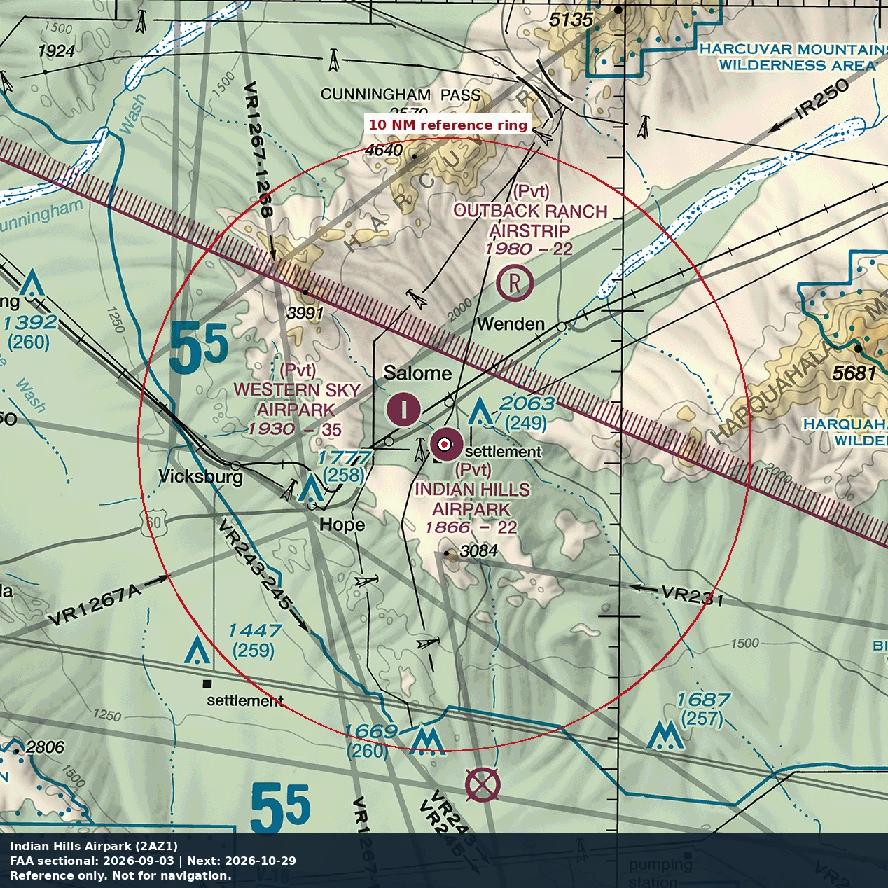 Indian Hills: 10 NM chart reference. Not for navigation.
