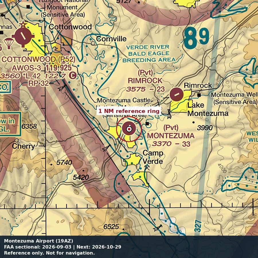Montezuma Airpark: 1 NM chart reference. Not for navigation.