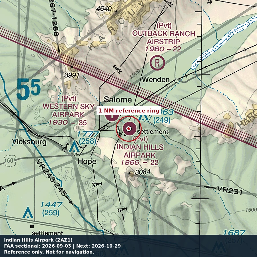 Indian Hills: 1 NM chart reference. Not for navigation.