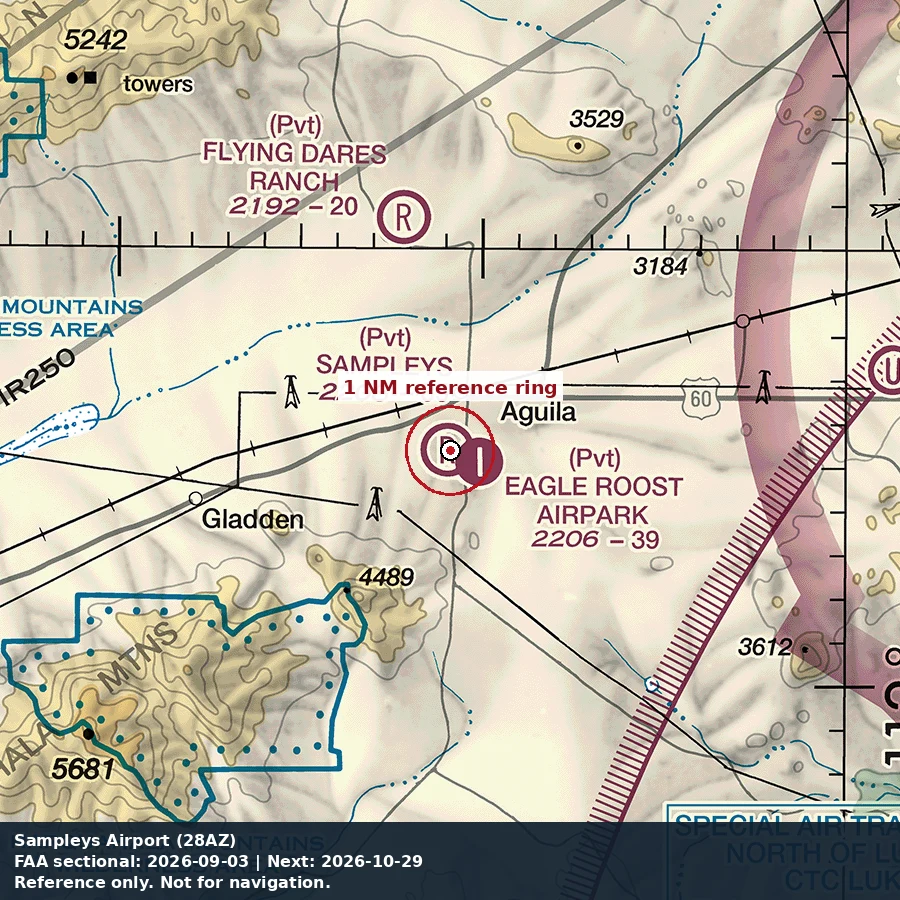 Sampley's Airport: 1 NM chart reference. Not for navigation.