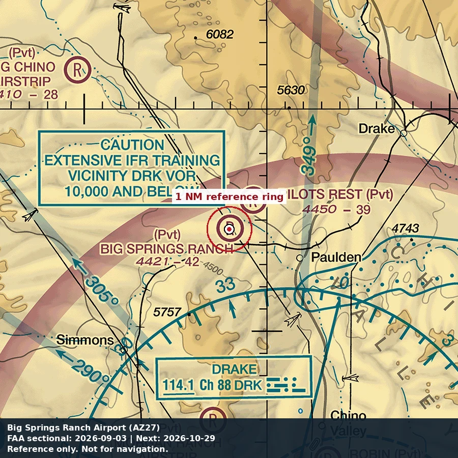 Big Springs Ranch Airpark: 1 NM chart reference. Not for navigation.
