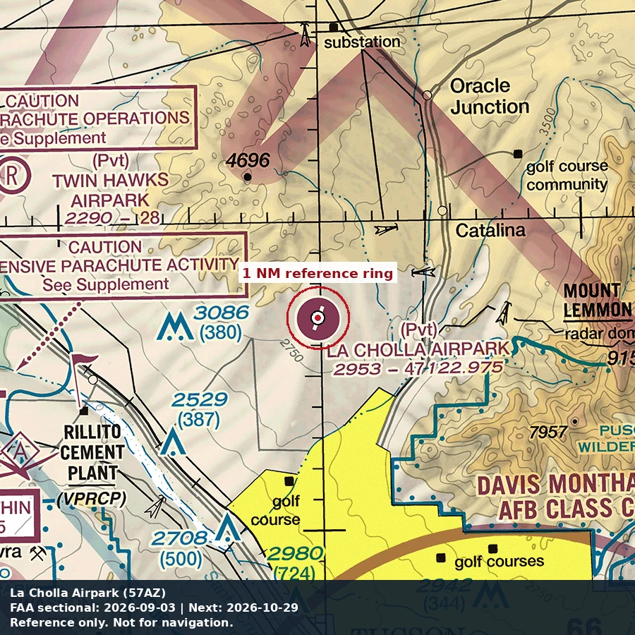La Cholla Airpark: 1 NM chart reference. Not for navigation.