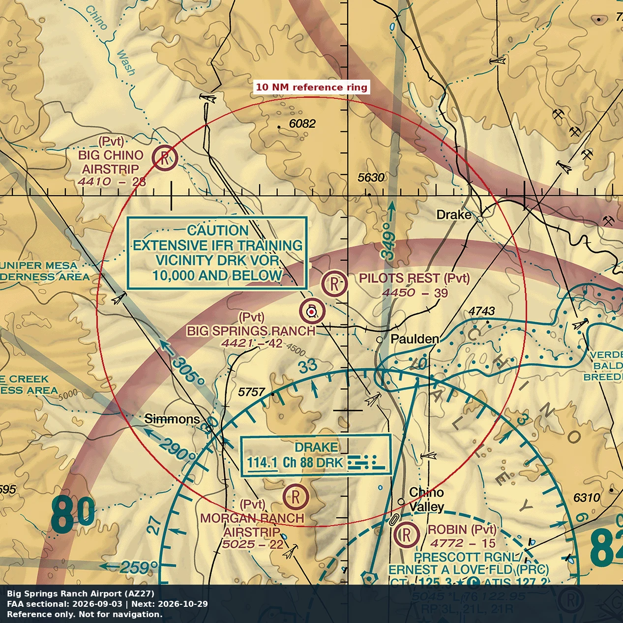 Big Springs Ranch Airpark: 10 NM chart reference. Not for navigation.
